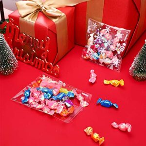 200 Pieces Christmas Cookie Bags Cellophane Treat Bags Snowflake Clear Candy Bag Gifts Goodies Bags with Self Adhesive Seal, 5.5 by 5.5 Inch (4 by 4 Inch)