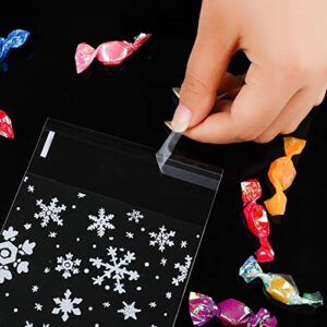 200 Pieces Christmas Cookie Bags Cellophane Treat Bags Snowflake Clear Candy Bag Gifts Goodies Bags with Self Adhesive Seal, 5.5 by 5.5 Inch (4 by 4 Inch)