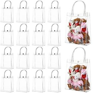 17 Pieces Clear PVC Present Bags with Handles Reusable Clear Plastic Favors Bags Transparent Retail Shopping Bags for Wedding Birthday Baby Shower Party Treats Goodie Merchandise 5.9 x 7.87 x 2.8 Inch