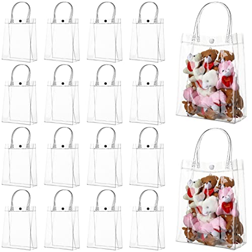 17 Pieces Clear PVC Present Bags with Handles Reusable Clear Plastic Favors Bags Transparent Retail Shopping Bags for Wedding Birthday Baby Shower Party Treats Goodie Merchandise 5.9 x 7.87 x 2.8 Inch