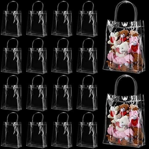 17 Pieces Clear PVC Present Bags with Handles Reusable Clear Plastic Favors Bags Transparent Retail Shopping Bags for Wedding Birthday Baby Shower Party Treats Goodie Merchandise 5.9 x 7.87 x 2.8 Inch