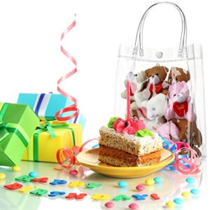 17 Pieces Clear PVC Present Bags with Handles Reusable Clear Plastic Favors Bags Transparent Retail Shopping Bags for Wedding Birthday Baby Shower Party Treats Goodie Merchandise 5.9 x 7.87 x 2.8 Inch