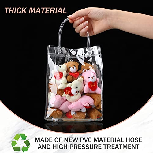 17 Pieces Clear PVC Present Bags with Handles Reusable Clear Plastic Favors Bags Transparent Retail Shopping Bags for Wedding Birthday Baby Shower Party Treats Goodie Merchandise 5.9 x 7.87 x 2.8 Inch