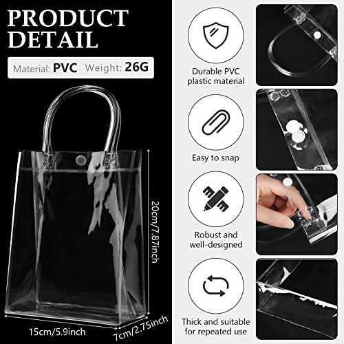 17 Pieces Clear PVC Present Bags with Handles Reusable Clear Plastic Favors Bags Transparent Retail Shopping Bags for Wedding Birthday Baby Shower Party Treats Goodie Merchandise 5.9 x 7.87 x 2.8 Inch