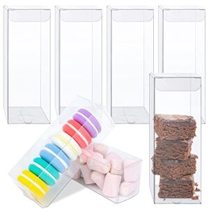 100 pcs clear pet plastic storage boxes transparent present box empty containers rectangle cube candy chocolate cookies treat boxes for christmas,wedding,party,baby shower, 2 x 2 x 6 inch