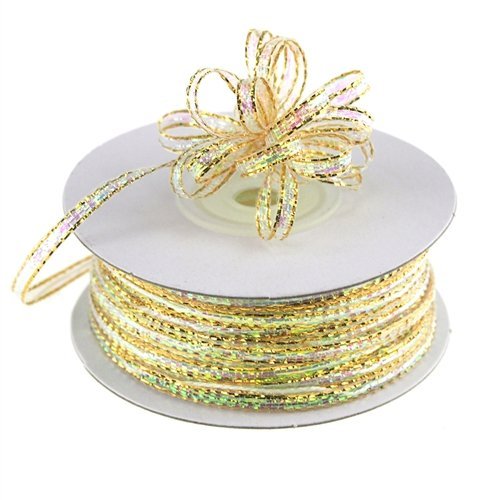 Ben Collection 1/8" X 50 Yards Iridescent Pull String Bows Ribbon (Iridescent Gold)