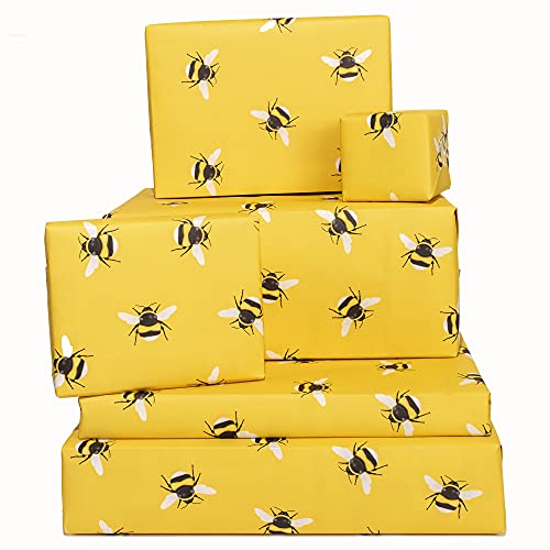 CENTRAL 23 - Bee Wrapping Paper - 6 Wrapping Paper Sheets for Birthday - Women - Friends - Birthday Baby Shower Easter Decorations - Recyclable and Made In UK