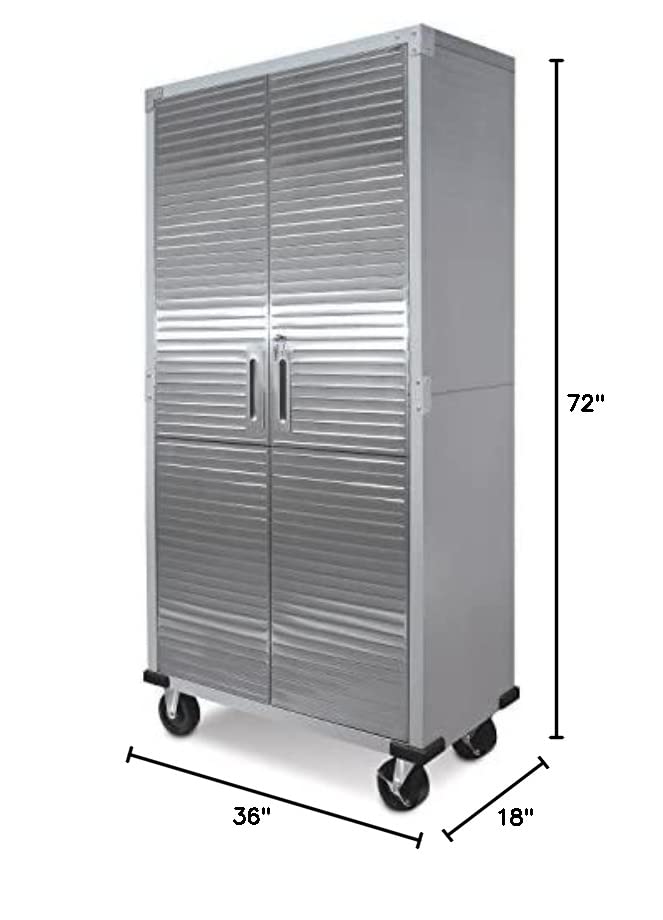 Seville Classics UltraHD Solid Steel Rolling Lockable Metal Storage Cabinet Locker Organizer w/Adjustable Shelves for Garage, Warehouse, Office, Classroom, 36" W x 18" D x 72" H, Granite Gray