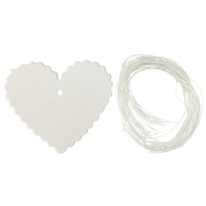 wrapables 50 gift tags/kraft hang tags with free cut strings for gifts, crafts & price tags – white heart