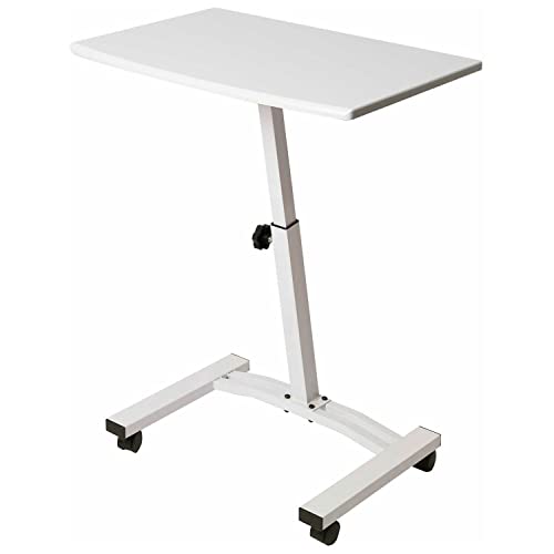 Seville Classics Airlift Mobile Height Adjustable Laptop Stand Computer Workstation for Sitting Table for Home, Office, Classroom, Hospital, w/Wheels, Flat (24"), White