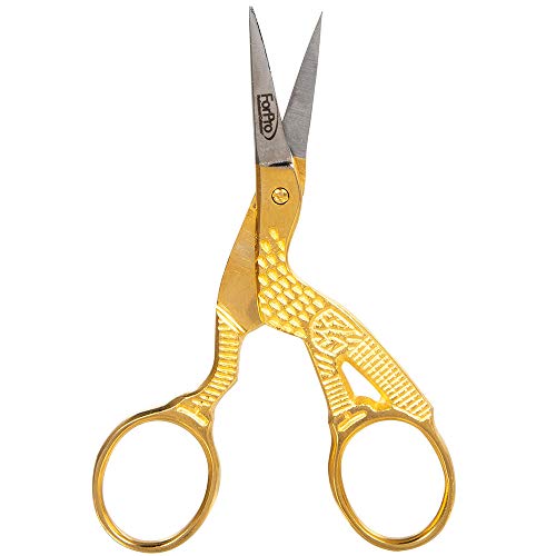 ForPro Professional Collection Gold Stainless Steel Stork Scissors for Sewing, Crafting, Art Work, Threading, Needlework, Super Sharp Sheers for Cutting Fiber Glass and Silk Wraps, 3.75” L