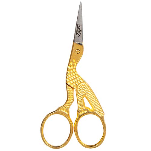 ForPro Professional Collection Gold Stainless Steel Stork Scissors for Sewing, Crafting, Art Work, Threading, Needlework, Super Sharp Sheers for Cutting Fiber Glass and Silk Wraps, 3.75” L