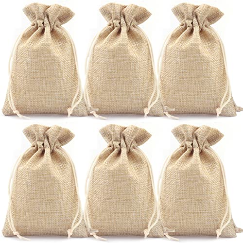 50PCS Burlap Gift Bags with Drawstring,Linen Burlap Bags Candy Bags Goodies Bag for Christmas Wedding Party and DIY Craft Packing (3.5 x 4.7 Inch | 9 x 12 CM, Natural Brown)