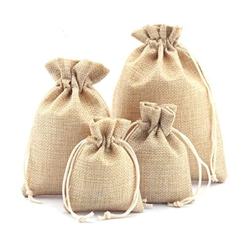 50PCS Burlap Gift Bags with Drawstring,Linen Burlap Bags Candy Bags Goodies Bag for Christmas Wedding Party and DIY Craft Packing (3.5 x 4.7 Inch | 9 x 12 CM, Natural Brown)