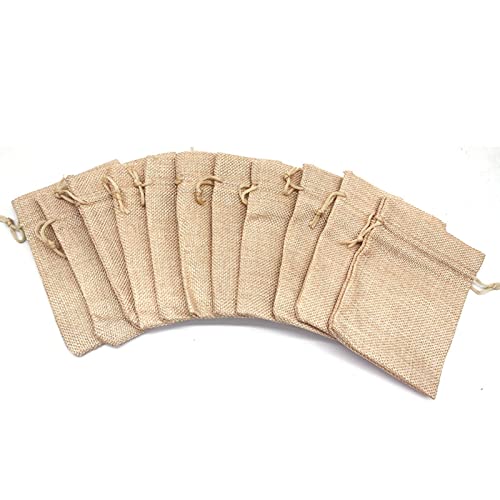 50PCS Burlap Gift Bags with Drawstring,Linen Burlap Bags Candy Bags Goodies Bag for Christmas Wedding Party and DIY Craft Packing (3.5 x 4.7 Inch | 9 x 12 CM, Natural Brown)