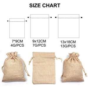 50PCS Burlap Gift Bags with Drawstring,Linen Burlap Bags Candy Bags Goodies Bag for Christmas Wedding Party and DIY Craft Packing (3.5 x 4.7 Inch | 9 x 12 CM, Natural Brown)