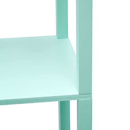 Simple Designs LF1037-AQU Organizer Storage Shelf with 2 Ports, 1 Charging Outlet and Linen Shade USB Etagere Floor Lamp, Aqua