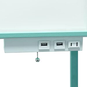 Simple Designs LF1037-AQU Organizer Storage Shelf with 2 Ports, 1 Charging Outlet and Linen Shade USB Etagere Floor Lamp, Aqua