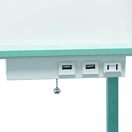 Simple Designs LF1037-AQU Organizer Storage Shelf with 2 Ports, 1 Charging Outlet and Linen Shade USB Etagere Floor Lamp, Aqua