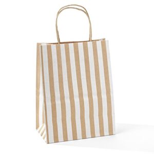 GSSUSA 8x4.75x10 50 Pcs Kraft Paper Bags Shopping Bags Grocery Mechandise Paper Gift Bags (Brown with White Strip)