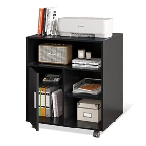 devaise mobile printer stand with adjustable shelf, rolling wood storage cabinet on wheels, black