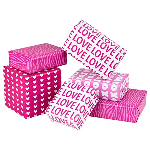 LeZakaa Pink Wrapping Paper Sheet - Folded Flat - Heart/XO/LOVE/Tiger Skin for Valentine's Day, Birthday - 19.6"x 27.5" x 12 Sheets (45.2 sq.ft.ttl.)