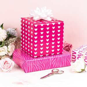 LeZakaa Pink Wrapping Paper Sheet - Folded Flat - Heart/XO/LOVE/Tiger Skin for Valentine's Day, Birthday - 19.6"x 27.5" x 12 Sheets (45.2 sq.ft.ttl.)