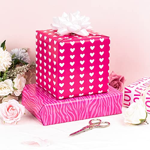 LeZakaa Pink Wrapping Paper Sheet - Folded Flat - Heart/XO/LOVE/Tiger Skin for Valentine's Day, Birthday - 19.6"x 27.5" x 12 Sheets (45.2 sq.ft.ttl.)