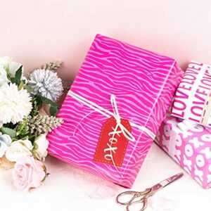 LeZakaa Pink Wrapping Paper Sheet - Folded Flat - Heart/XO/LOVE/Tiger Skin for Valentine's Day, Birthday - 19.6"x 27.5" x 12 Sheets (45.2 sq.ft.ttl.)