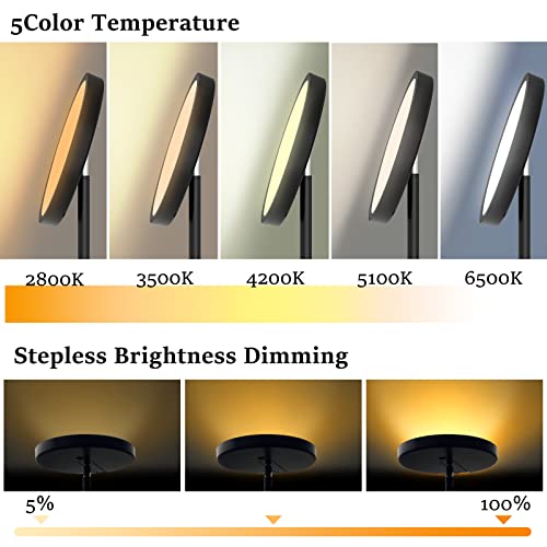 JOOFO Sky LED Floor Lamp,Folding Modern Torchiere Floor Lamp,Bright Dimmable Led Floor Lamp with Remote &Touch Control,5 Color Temperatures,Tall Standing Lamp for Living Room,Office,Bedroom,(Black)
