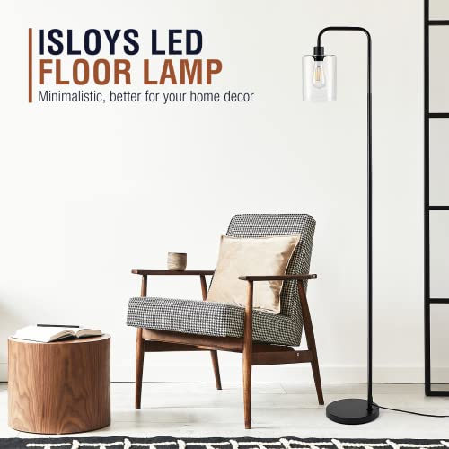 Isloys Floor Lamp, Industrial Floor Lamp with 2 LED Bulbs, LED Floor Lamp with Glass Shade, Modern Standing Lamp for Living Room Bedroom Office Farmhouse-Matte Black