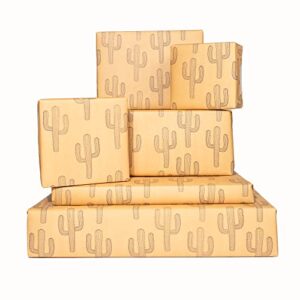 central 23 – birthday wrapping paper – 6 sheets of kraft wrapping paper – cute cactus design – for him her – unisex – brown black – recyclable