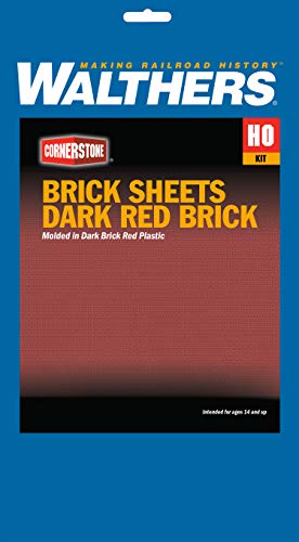 Walthers Cornerstone HO Scale Model Brick Sheet, 4 X 9-3/4" 10.1 X 24.7cm, Dark Red