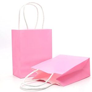 oletx mini 24-pack pink valentines’ day gift bag with handles, 6” party favor bag small kraft paper bag goodie bags for birthday baby shower gender reveal wedding