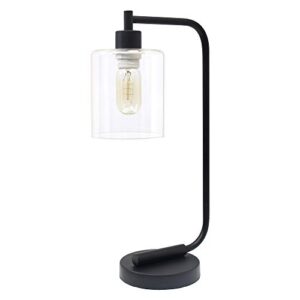 simple designs ld1036-blk bronson antique style industrial iron lantern desk bedside glass shade table lamp, black