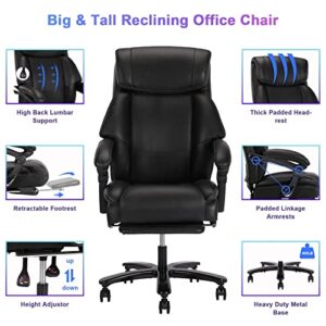 BOSMILLER Big and Tall Office Chair 400lb for Heavy People with Double Padded Memory Foam Seat Cushion Leather Executive Office Chair with Lumbar Support and Adjustable Footrest for Home Work