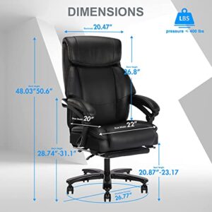 BOSMILLER Big and Tall Office Chair 400lb for Heavy People with Double Padded Memory Foam Seat Cushion Leather Executive Office Chair with Lumbar Support and Adjustable Footrest for Home Work