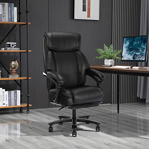 BOSMILLER Big and Tall Office Chair 400lb for Heavy People with Double Padded Memory Foam Seat Cushion Leather Executive Office Chair with Lumbar Support and Adjustable Footrest for Home Work