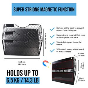 Rejuvet Super Strong 3-Tier Magnetic file holder for file cabinets-13.9inch(35.5cm) black magnetic paper holder that holds up to 14.3Lbs (6.5kgs). A magnetic mail holder and a magnetic file holder for refrigerator