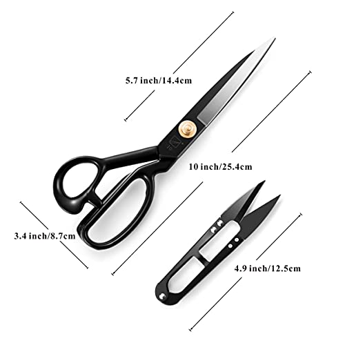 Sewing Scissors, Professional 10 Inch Fabric Dressmaking Scissors Heavy Duty Shears Sharp Cutting for Crafting, Leather, Dressmaking, Tailoring, Altering(10 Inch Black, Right-Handed)