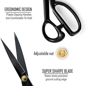 Sewing Scissors, Professional 10 Inch Fabric Dressmaking Scissors Heavy Duty Shears Sharp Cutting for Crafting, Leather, Dressmaking, Tailoring, Altering(10 Inch Black, Right-Handed)