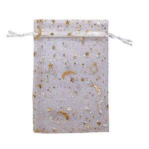 sungulf 100pcs 4×6 inches sheer organza drawstring pouches stars and moon wedding party favor jewelry candy gift bags (white)