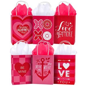 ecoptimize gift bag with tissue paper for valentine’s day – 24 pcs small size(5.9″x3″x8″) – eco-friendly kraft white paper bag with handle for retail, gift, shopping & party favors(pink, red, heart) – double side pattern