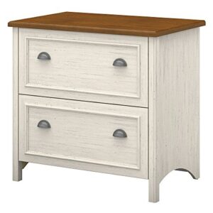 bush furniture fairview 2 drawer lateral file cabinet in antique white and tea maple