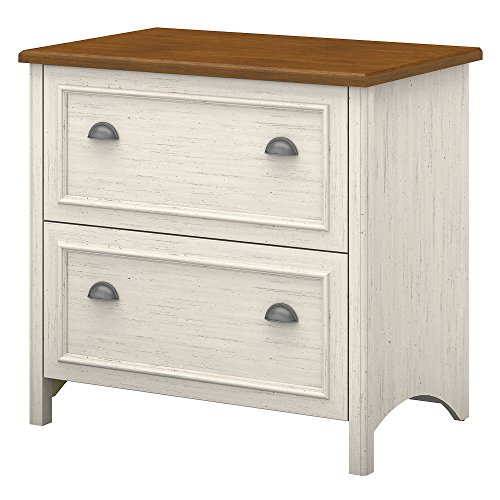 Bush Furniture Fairview 2 Drawer Lateral File Cabinet in Antique White and Tea Maple