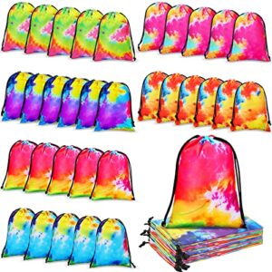 zhengmy tie dye party birthday gift bags 10 x 7 inch treat goodie drawstring favor for kids supplies candy beach luau (graffiti style, 32 pack)