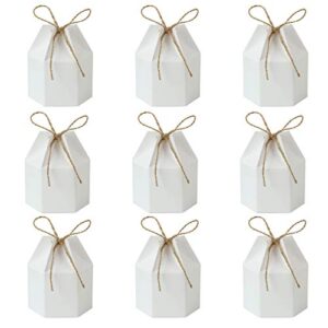 50pack paper gift boxes lantern hexagon kraft paper package box with twine candy chocolate gift packing wrap for wedding party christmas white