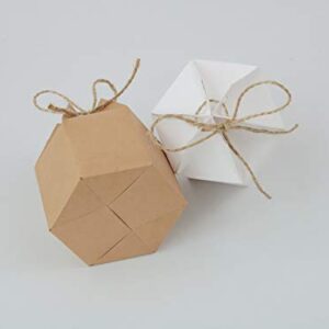 50Pack Paper Gift Boxes Lantern Hexagon Kraft Paper Package Box with Twine Candy Chocolate Gift Packing Wrap for Wedding Party Christmas White