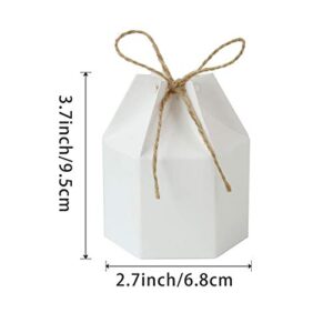 50Pack Paper Gift Boxes Lantern Hexagon Kraft Paper Package Box with Twine Candy Chocolate Gift Packing Wrap for Wedding Party Christmas White