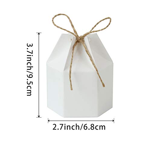 50Pack Paper Gift Boxes Lantern Hexagon Kraft Paper Package Box with Twine Candy Chocolate Gift Packing Wrap for Wedding Party Christmas White